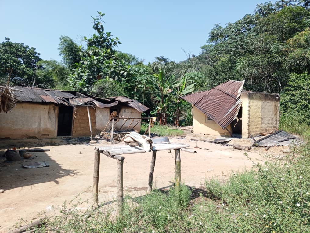 One of the houses burnt during a midnight raid on Dec. 8, 2023. Photo: Egunu Sunday.