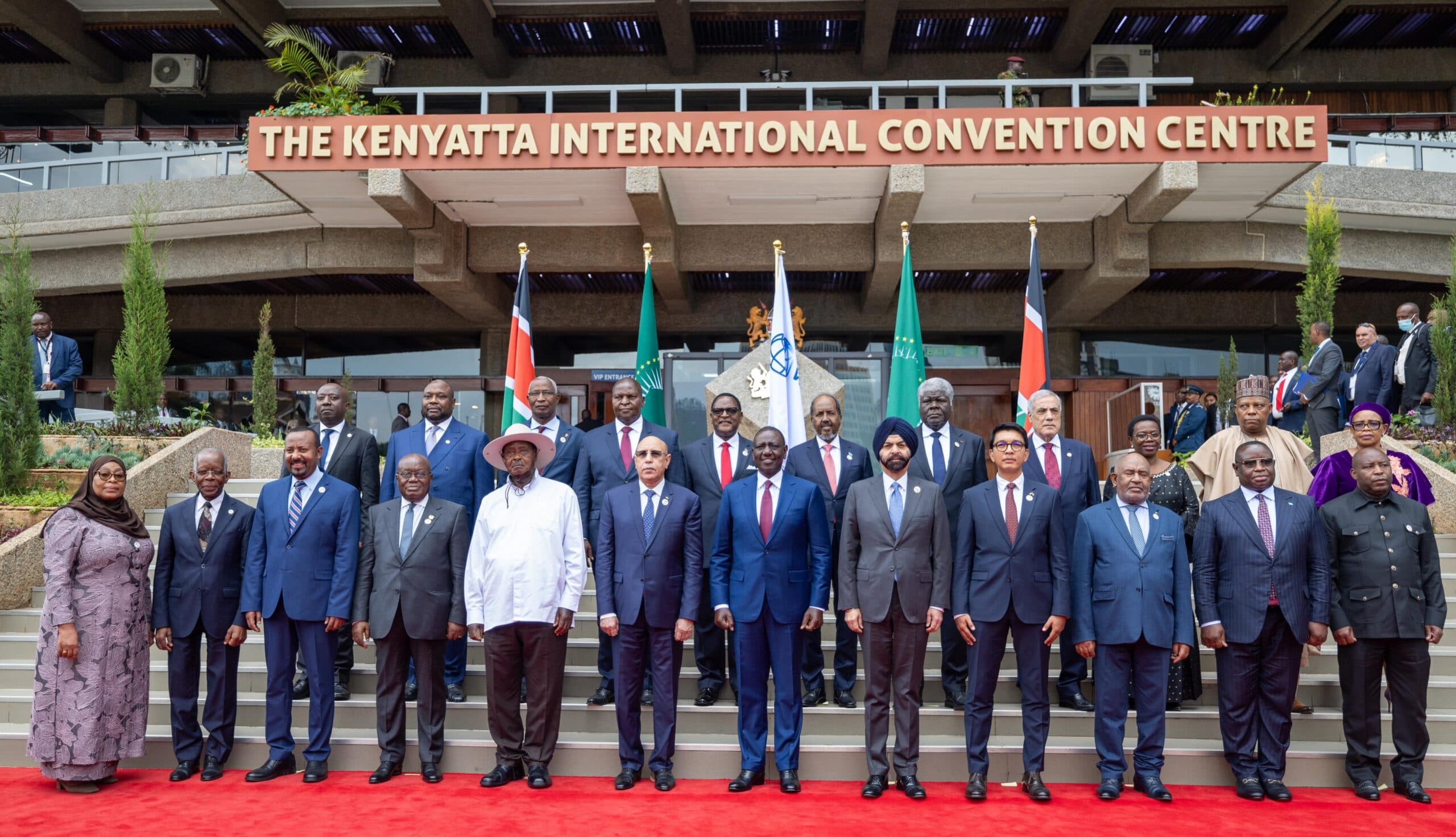 Group of dignitaries posing for a photo at the Kenyatta International Convention Centre.