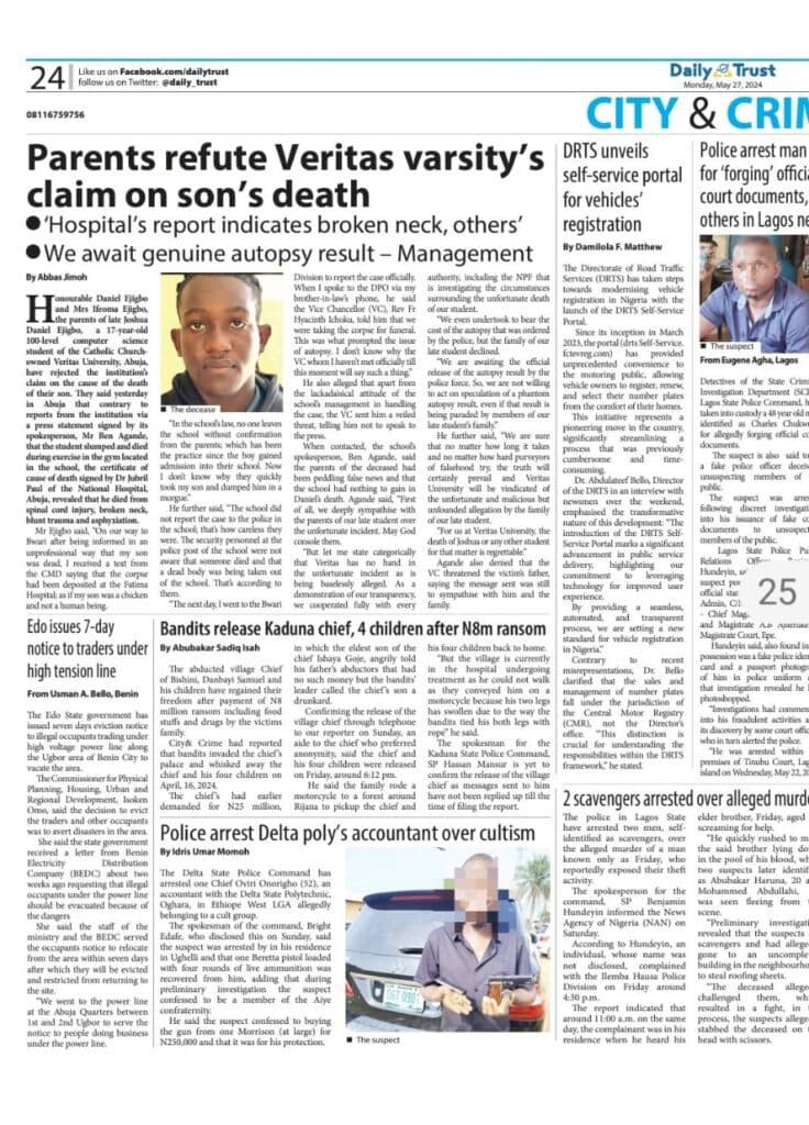 A newspaper page with articles about various incidents, including a dispute about a student
