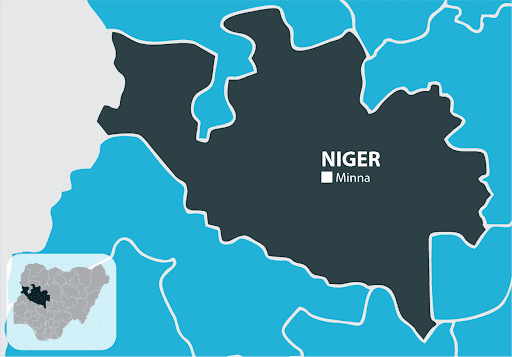 Map highlighting Niger State in Nigeria, with Minna marked. Inset shows Niger State’s location within Nigeria.
