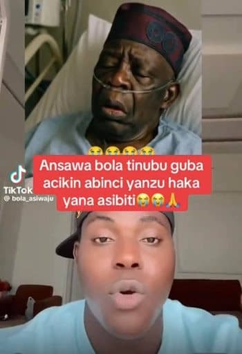 Two men featured in a TikTok video; one in a hospital bed, and another speaking directly to the camera, with text on screen.