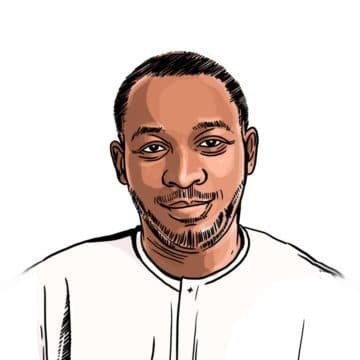 Illustration of a smiling man with short hair and a trimmed beard, wearing a white shirt, against a plain background.