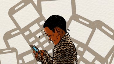 Trapped with a phone. Illustration depicting phone addiction. HumAngle/Akila