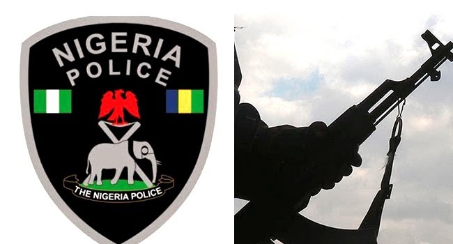 Illustrative images showing the logo of the Nigeria Police Force(left) and a hand wielding gun (right).