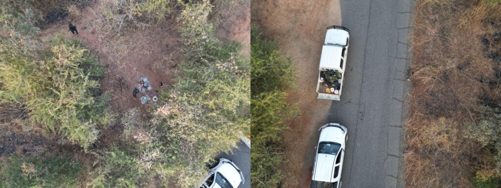 Drone photos of rangers and patrol trucks in Yankari Game Reserve