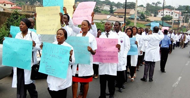A photo showing resident doctors in Nigeria during a protest. They have now embarked on a strike.