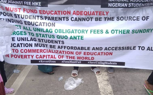UNILAG students protest the hike in obligatory fees.