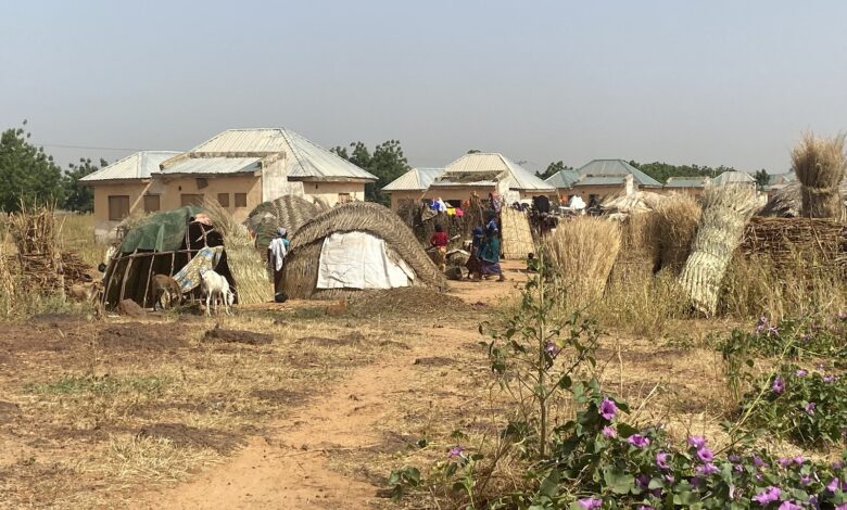 The makeshift shelter IDPs in Goronyo live in as more displaced persons arrive at the camp.