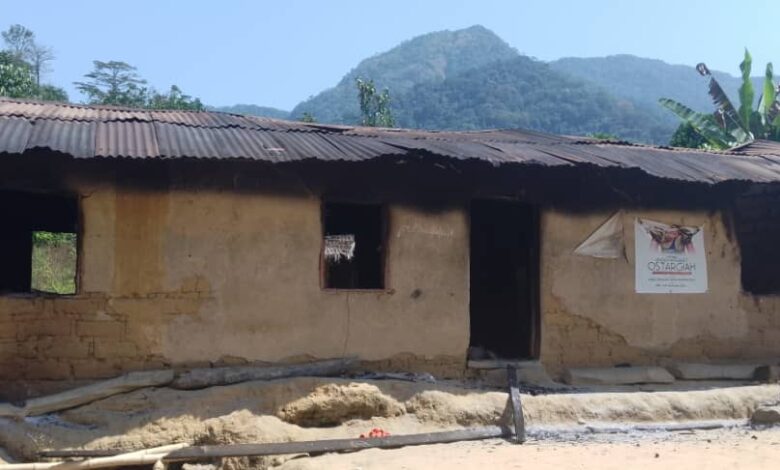 One of the houses burnt during a midnight raid by Ambazonian militants who invaded a Nigerian community on Dec. 8, 2023. Photo: Egunu Sunday. 