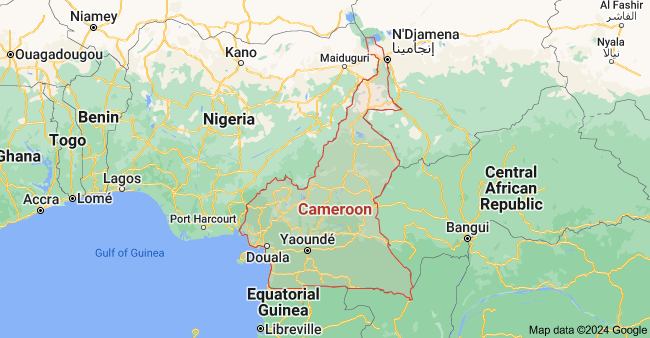 A Map cut out of Cameroon (in red). Photo credit: Google Maps