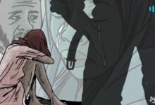 Illustration of a distressed person being comforted in the foreground, with concerned faces in the background.