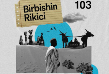 Collage image for "Birbishin Rikici" Episode 103 featuring African silhouettes, animals, and military vehicles by HumAngle.