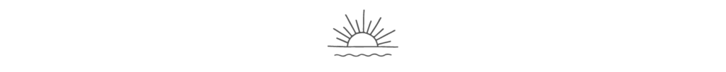 A minimalistic line drawing depicting a sunrise and waves.