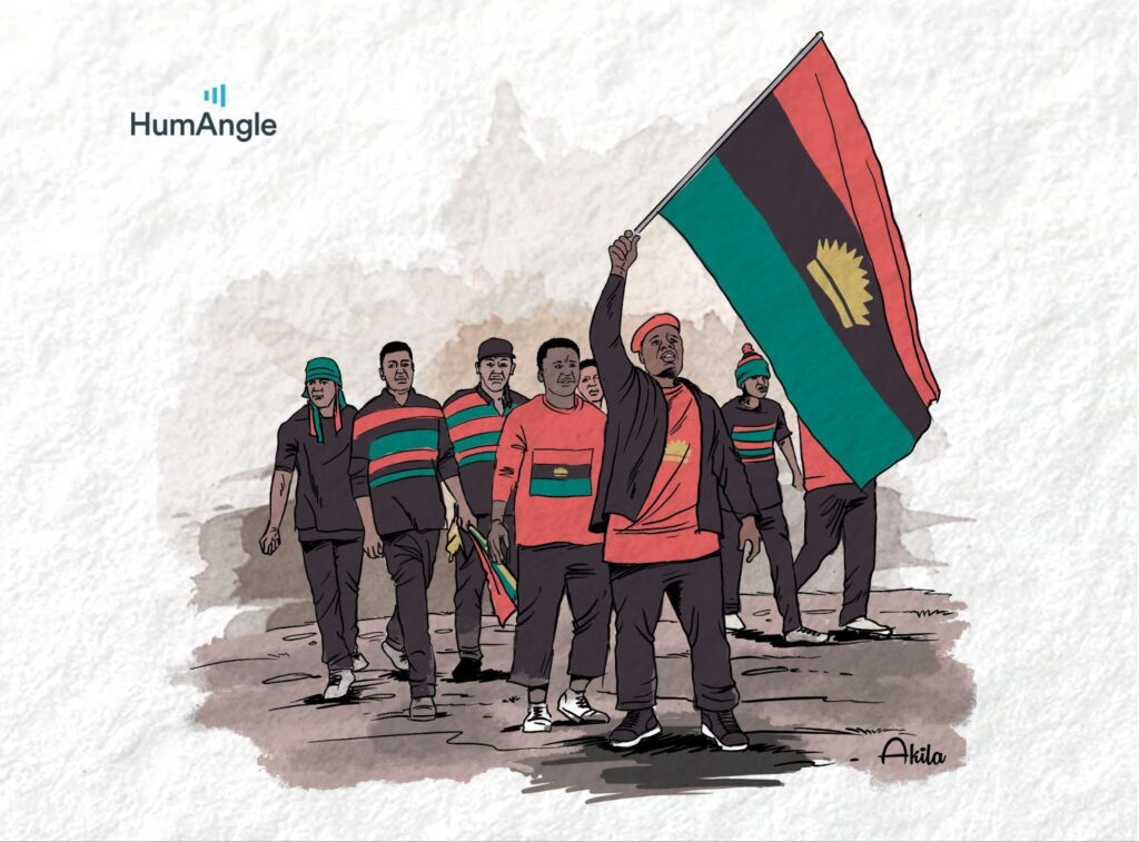 Illustration of a group marching with a leader holding a flag, symbolizing solidarity or protest.