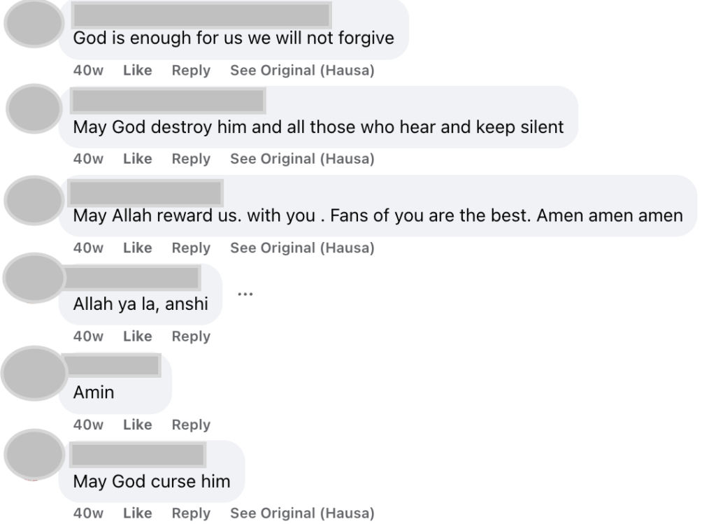 A screenshot of social media comments in various shades of support and disdain, some invoking God's name.