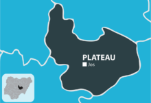 Stylized map of Plateau State in Nigeria highlighting the capital city, Jos.