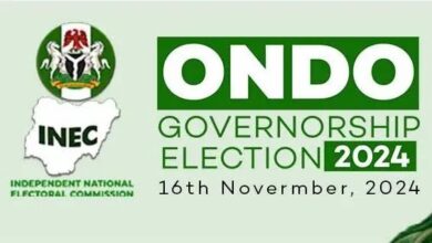 Graphic for Ondo governorship election 2024 with date November 16, INEC logo, and Nigeria outline.