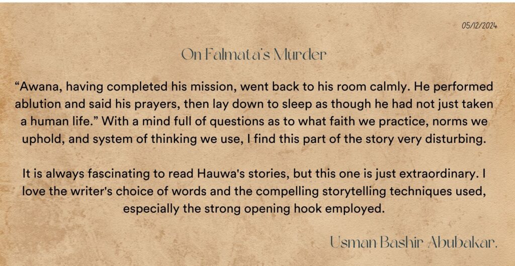 Excerpt from a story discussing a character's actions and thoughts on faith and norms, with a reader's praise for the storytelling.