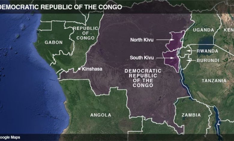 Map highlighting the Democratic Republic of the Congo with surrounding countries marked.