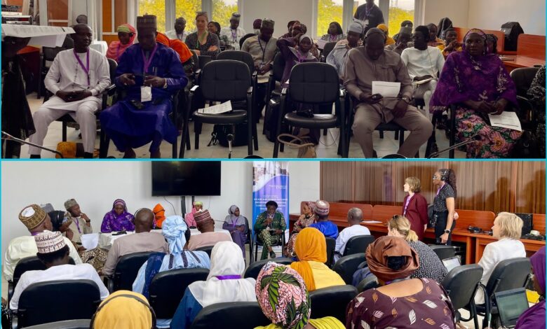 Two images show a group of people in a meeting room. The participants are seated, engaged in discussions, with some taking notes.