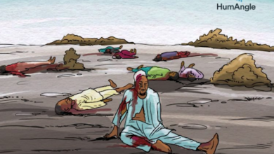 An illustration used to depict civilians affected by military airstrikes. Illustration: Akila Jibrin/HumAngle.