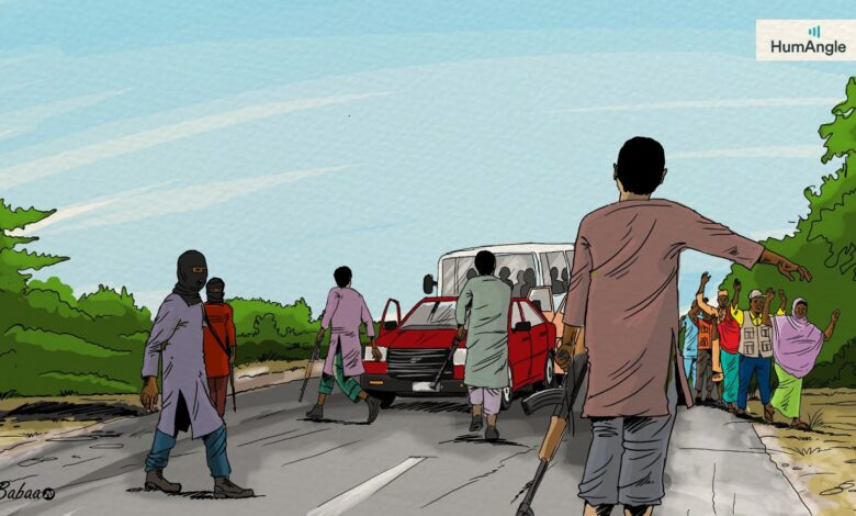 Illustration of motorists held up by terrorists