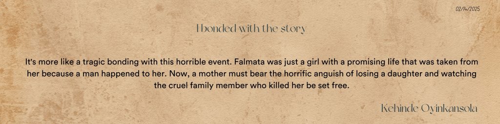 Text on a textured background discusses a tragic event. Title: "I bonded with the story." Author: Kehinde Oyinkansola. Date: 02/14/2025.