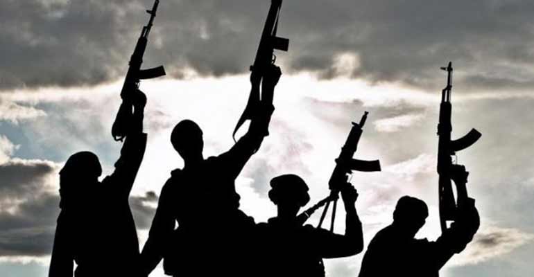 Silhouetted figures holding rifles against a cloudy sky background.