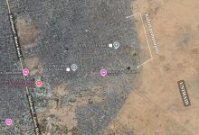 Satellite view of Maiduguri, Nigeria, showing main roads, churches, hospital, and surrounding areas including Kaleri Community and UNIMAID.