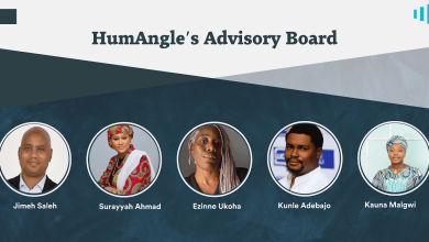 Image of HumAngle's Advisory Board members with photos and names: Jimeh Saleh, Surayyah Ahmad, Ezinne Ukoha, Kunle Adebajo, Kauna Malgwi.