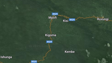 Map showing Route R529 passing through towns like Mpofi, Kigoma, and Ruvungi, surrounded by green terrain.