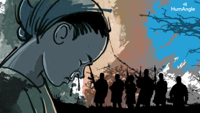 Tearful figure in foreground with a group of armed silhouettes and barbed wire in the background, conveying a sense of conflict and sorrow.