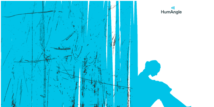 Silhouette of a person sitting against a blue textured background with the logo "HumAngle" in the top right corner.