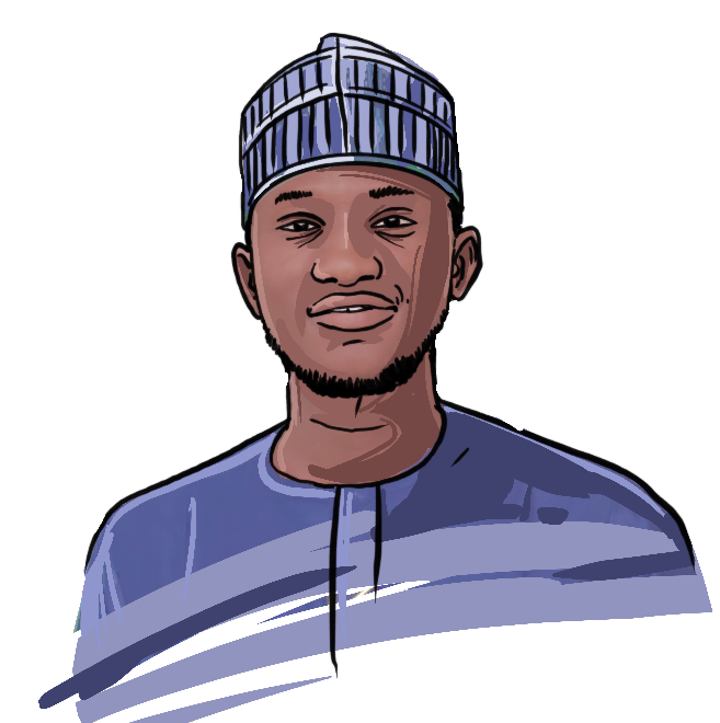 Illustration of a man with a beard wearing a cap and a white shirt.