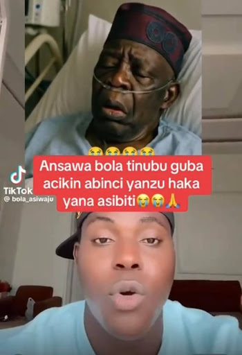 Two men featured in a TikTok video; one in a hospital bed, and another speaking directly to the camera, with text on screen.