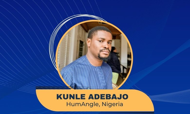 Award announcement for Kunle Adebajo from HumAngle, Nigeria, at the West African Media Excellence Conference & Awards 2025.