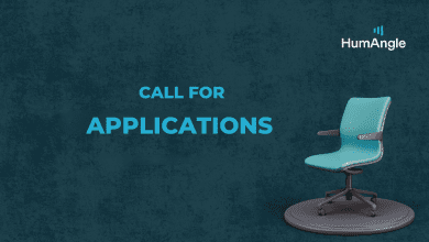 Teal chair on a platform with "Call for Applications" text. HumAngle logo in the corner.