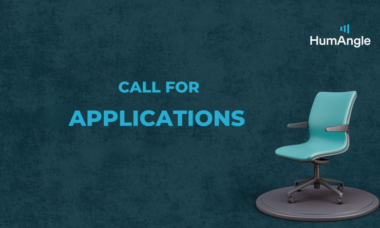 Teal chair on a platform with "Call for Applications" text. HumAngle logo in the corner.