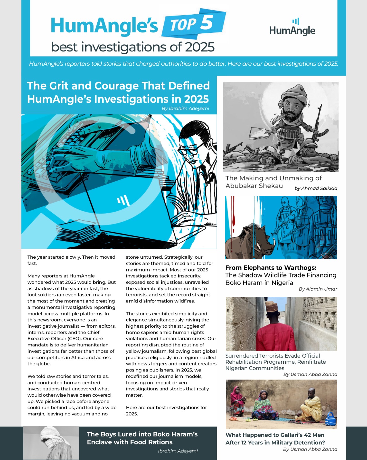 HumAngle's Top 5 Investigations of 2025 cover stories on security, humanitarian issues, and journalism highlights.